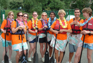 Rotary dragon boat team in hawaiian fancy dress